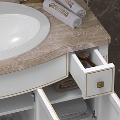 Opadiris Мебель для ванной Лаура 100 белая с бежевой патиной, мраморная столешница – фотография-10